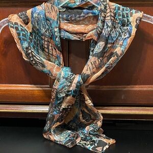 Vintage sheer copper blue and black Multicolor Patterned Scarf